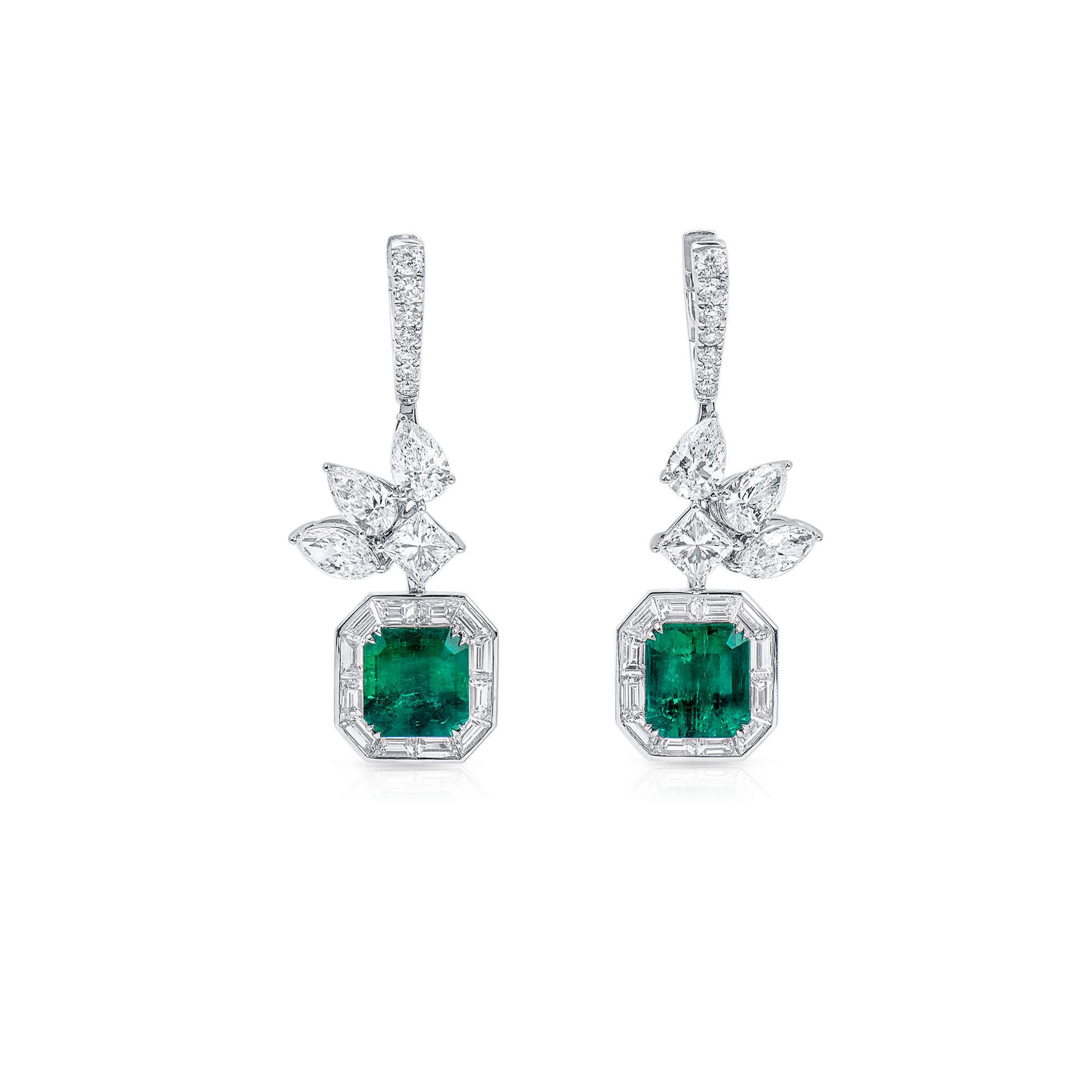 Natural Vivid Green Colombia Emerald Earrings, 7.24 Ct. TW, Cushion shape, GRS Certified