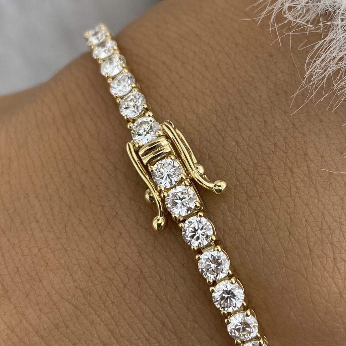 Natural 7.31 Ct. TW Diamond Tennis Bracelet, 14K Yellow Gold