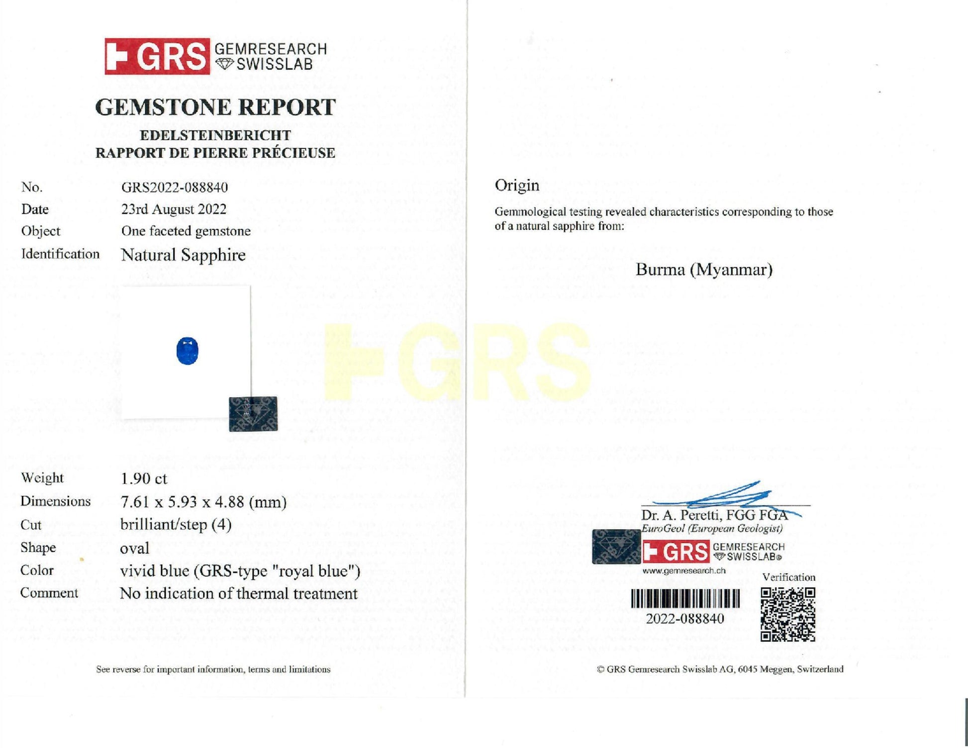 Royal Blue Burma Sapphire Earrings, 3.82 Ct. (4.42 Ct. TW), Oval Shape, Unheated, GRS Certified