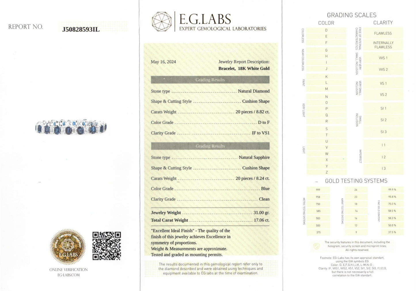 Natural Sapphie & Diamond Bracelet, 18.24 Ct. (27.07 Ct. TW), Oval Shape, 18K White Gold