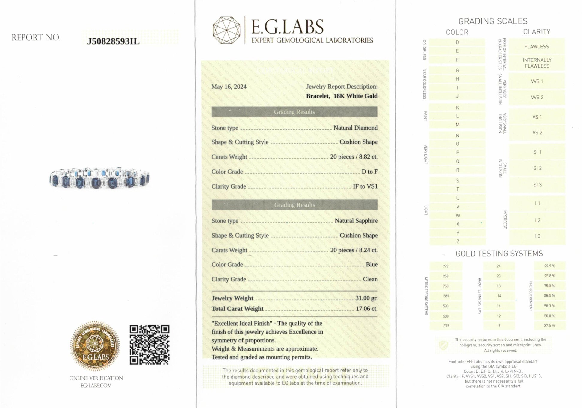 Natural Sapphie & Diamond Bracelet, 18.24 Ct. (27.07 Ct. TW), Oval Shape, 18K White Gold