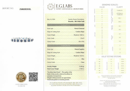 Natural Sapphie & Diamond Bracelet, 18.24 Ct. (27.07 Ct. TW), Oval Shape, 18K White Gold