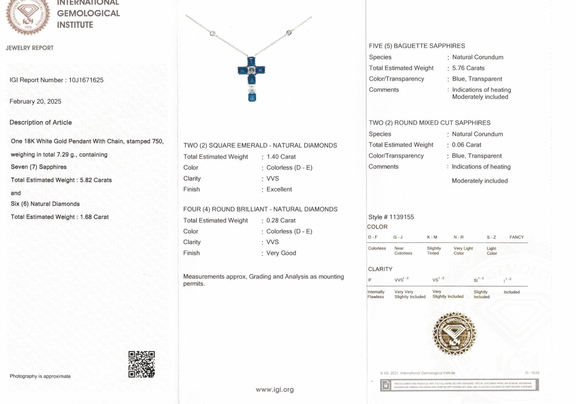 Blue Sapphire Pendant, 5.76 Ct. TW, Asscher shape IGI Certified