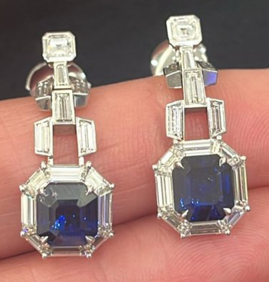 Blue Sapphire Earrings, 6.05 Ct. TW, Other shape GRS Certified