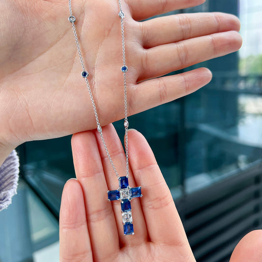 Blue Sapphire Pendant, 5.76 Ct. TW, Asscher shape IGI Certified