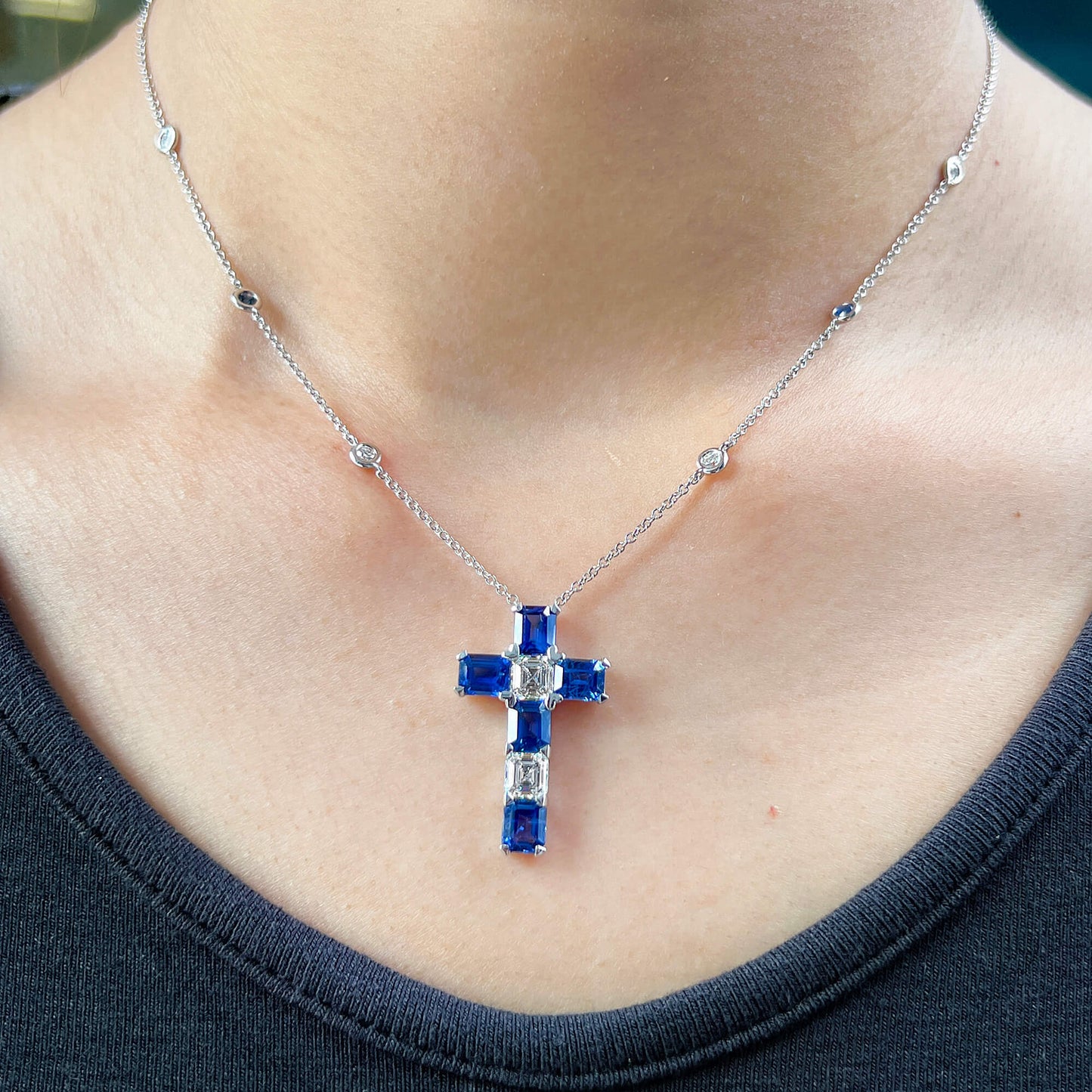 Blue Sapphire Pendant, 5.76 Ct. TW, Asscher shape IGI Certified