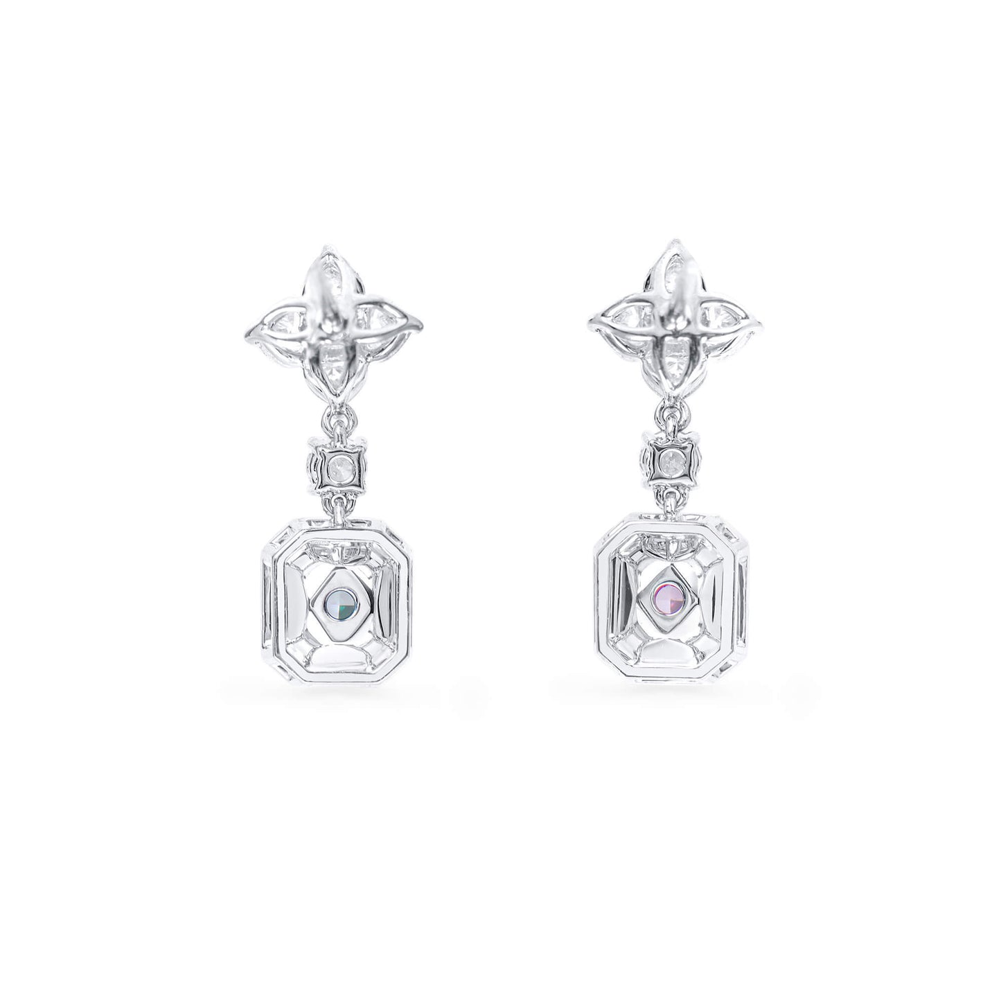 Pink And Green Diamond Drop Earrings, 2.78 Ct. TW, Radiant shape, GIA Certified