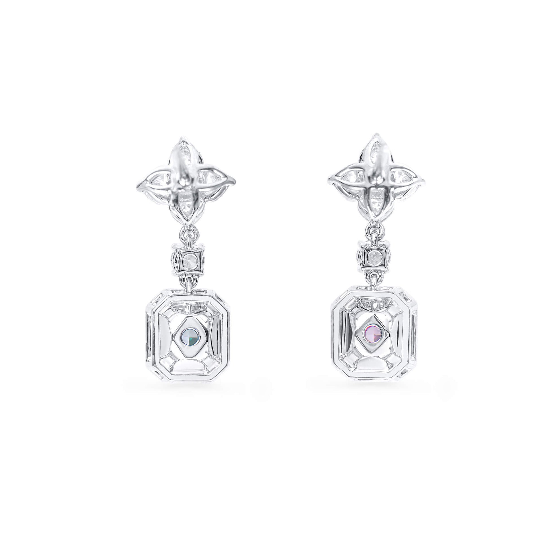 Pink And Green Diamond Drop Earrings, 2.78 Ct. TW, Radiant shape, GIA Certified