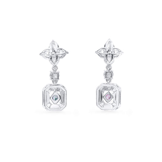 Pink And Green Diamond Drop Earrings, 2.78 Ct. TW, Radiant shape, GIA Certified