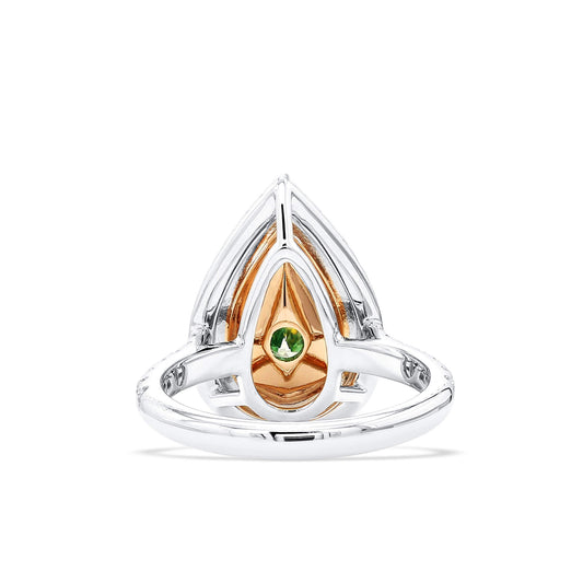 Natural Fancy Brownish Greenish Yellow Diamond Halo Ring, 18K White Gold, Pear Shape, 3.15 Ct. TW