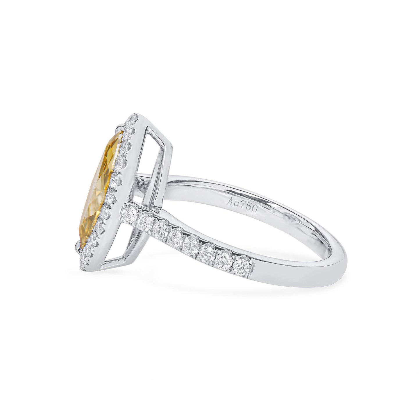 Natural Fancy Brownish Yellow Diamond Halo Ring, 18K White Gold, Marquise Shape, 2.49 Ct. TW