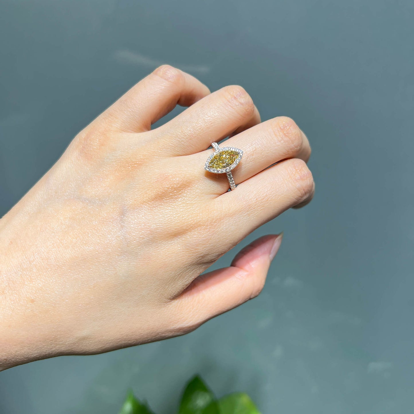 Natural Fancy Brownish Yellow Diamond Halo Ring, 18K White Gold, Marquise Shape, 2.49 Ct. TW