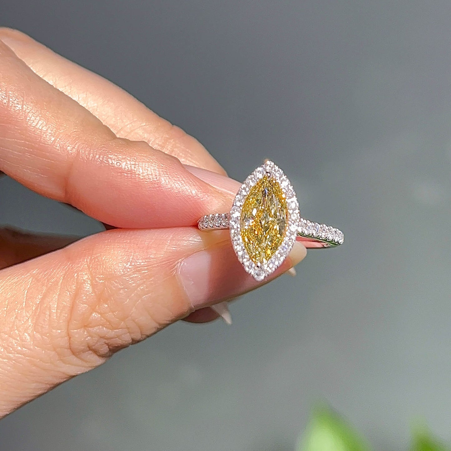 Natural Fancy Brownish Yellow Diamond Halo Ring, 18K White Gold, Marquise Shape, 2.49 Ct. TW