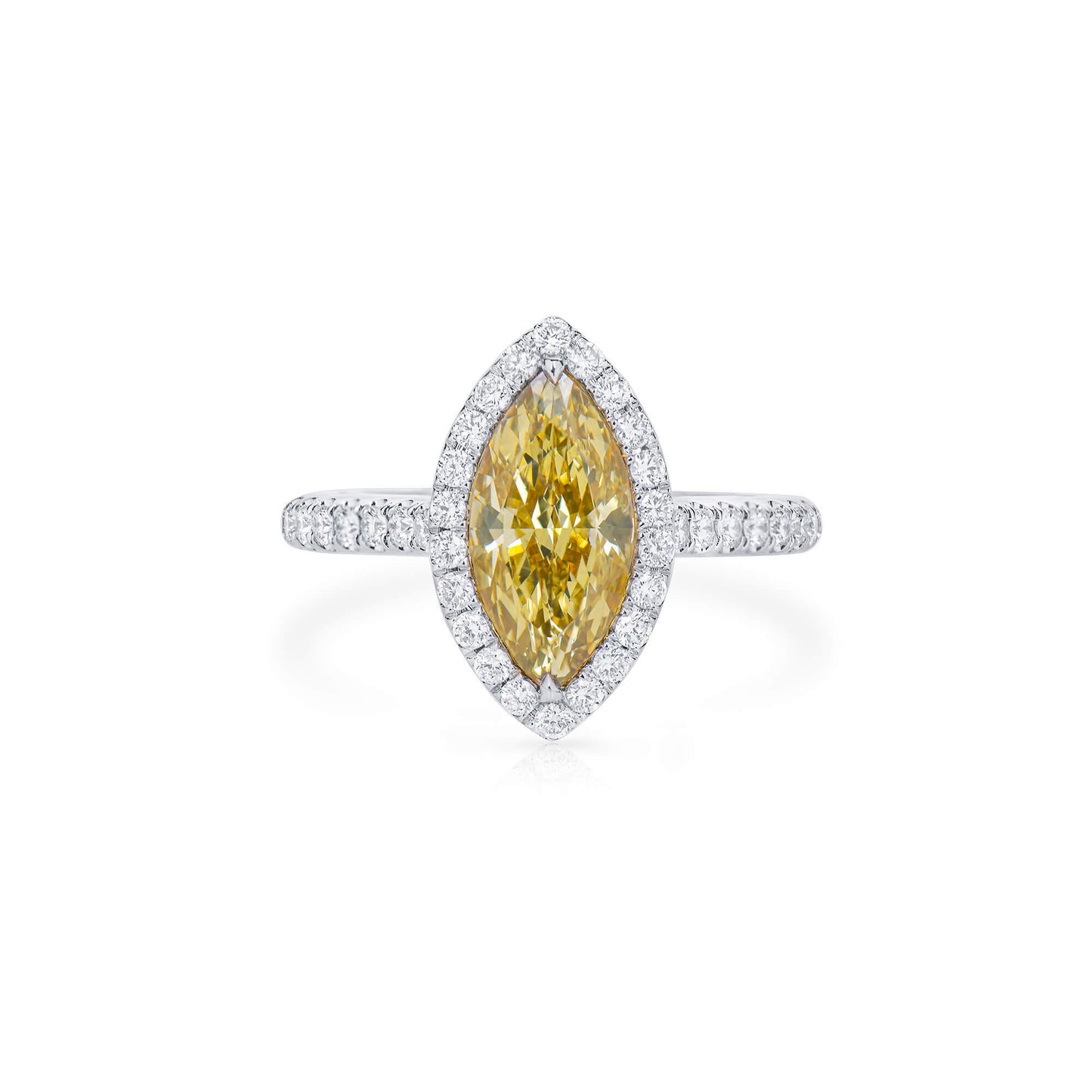 Natural Fancy Brownish Yellow Diamond Halo Ring, 18K White Gold, Marquise Shape, 2.49 Ct. TW