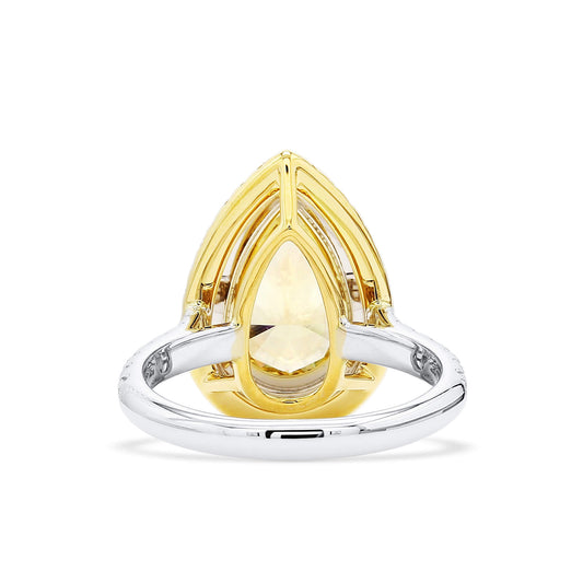 Natural Fancy Brownish Yellow Diamond Halo Ring, 18K White & Yellow Gold, Pear Shape, 3.23 Ct. TW
