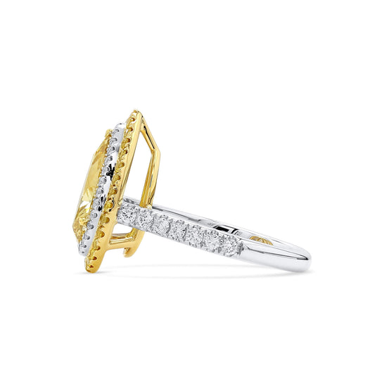Natural Fancy Brownish Yellow Diamond Halo Ring, 18K White & Yellow Gold, Pear Shape, 3.23 Ct. TW