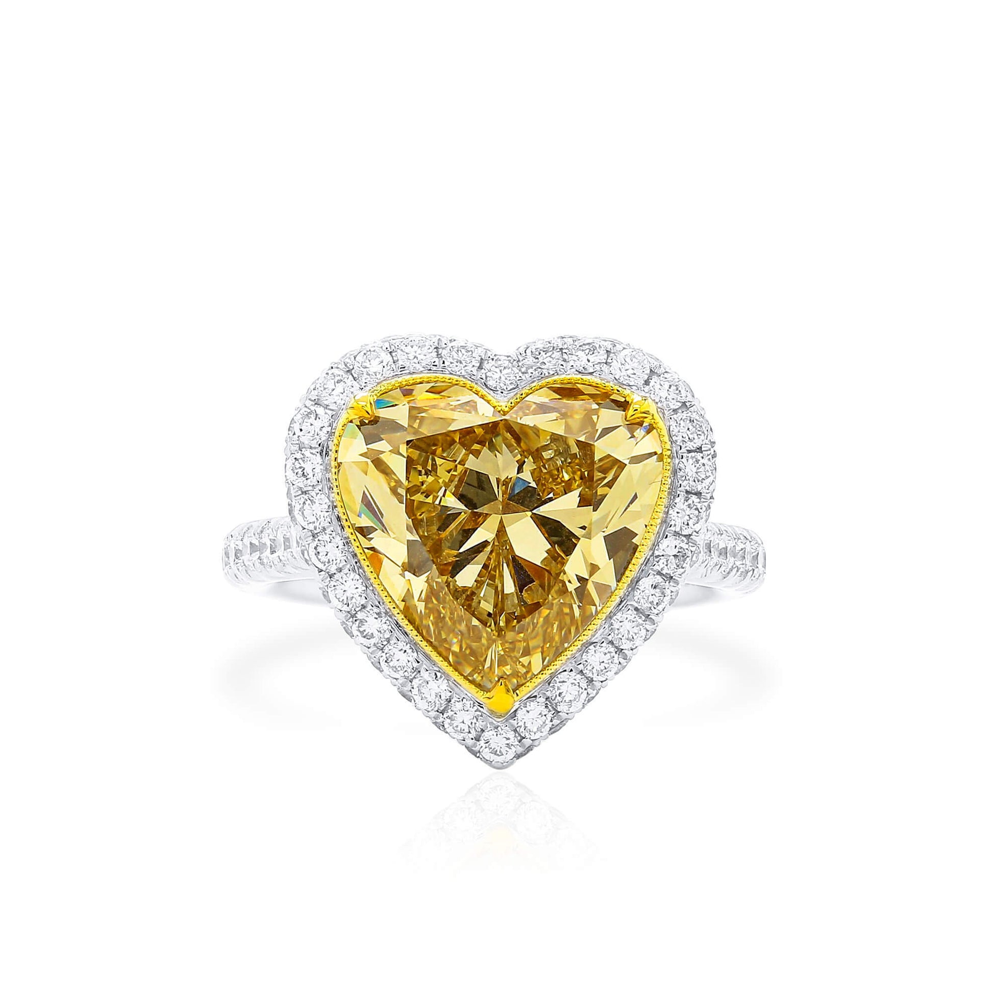 Natural Fancy Brownish Yellow Diamond Halo Ring, 18K White & Yellow Gold, Heart Shape, 8.64 Ct. TW