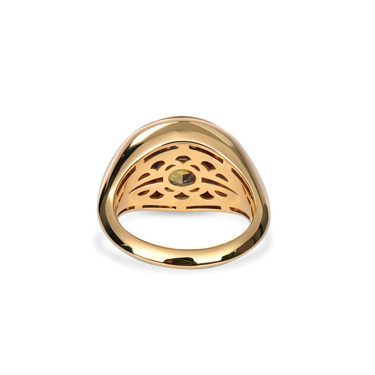 Natural 7.23 Ct. TW Fancy Deep Brownish Orangy Yellow Oval-Cut Diamond Ring, 18K White & Yellow Gold