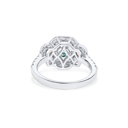 Natural Green and Yellow Diamond Ring, 18K White Gold, Radiant Shape, 2.98 Ct. TW