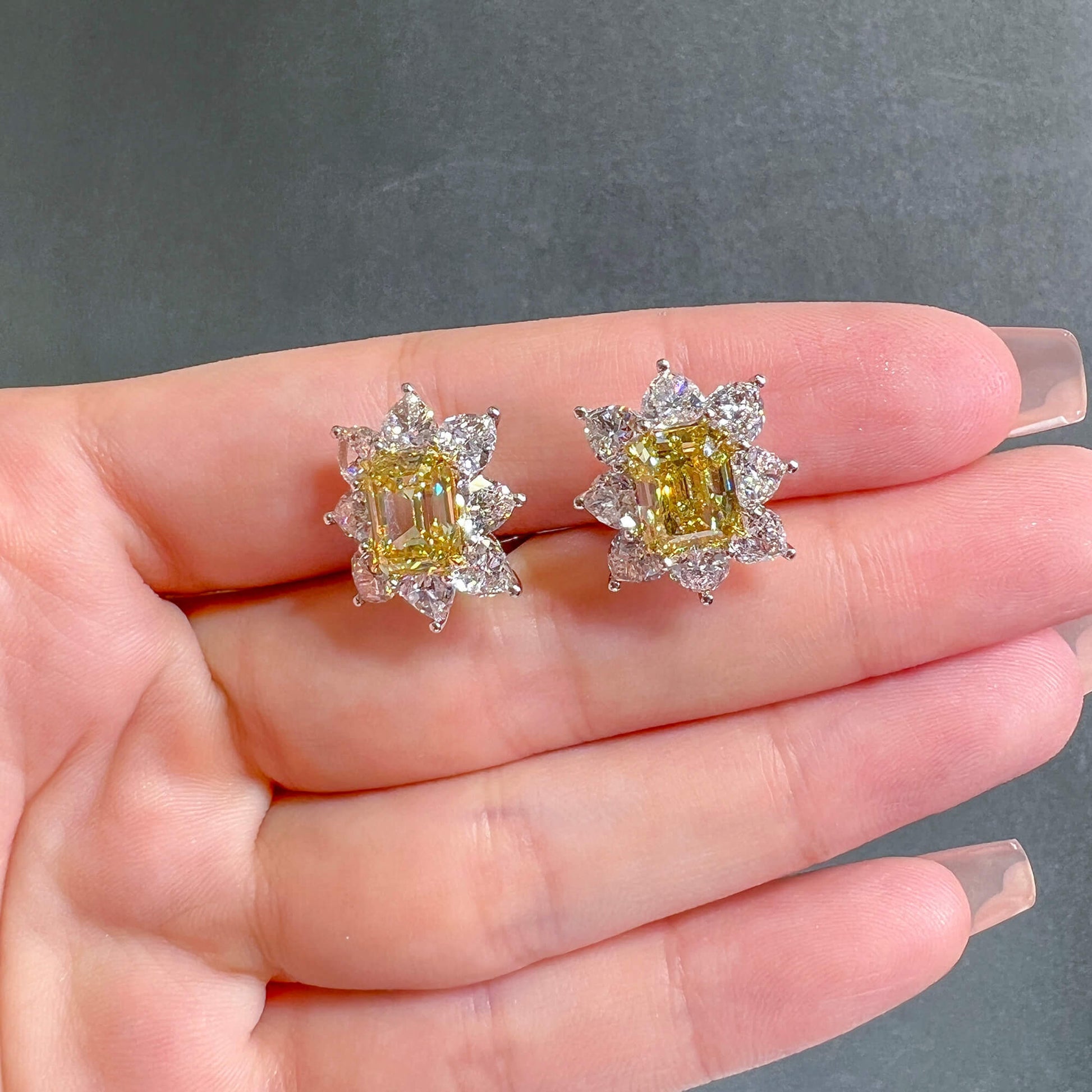 Fancy Intense Yellow Diamond Earrings, 5.19 Ct. TW, Emerald shape, GIA Certified