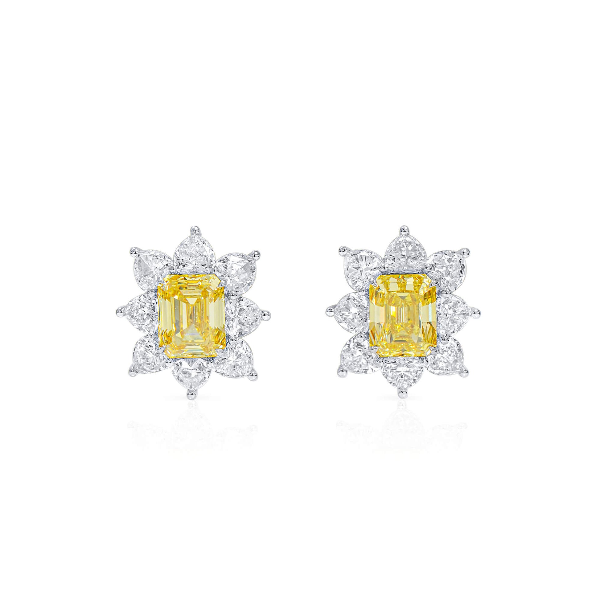 Fancy Intense Yellow Diamond Earrings, 5.19 Ct. TW, Emerald shape, GIA Certified