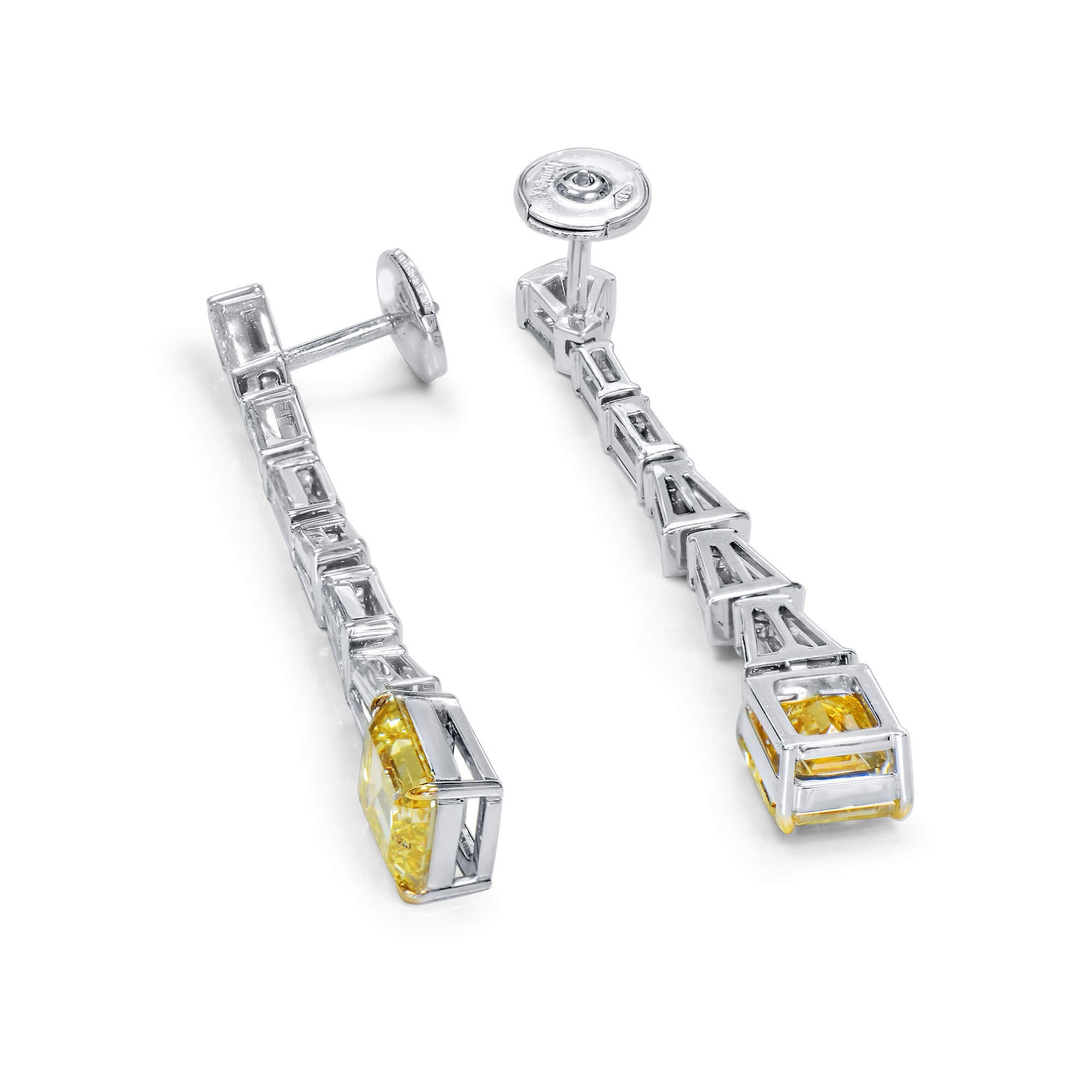 Fancy Intense Yellow Diamond Earrings, 8.06 Ct. TW, Emerald shape, GIA Certified
