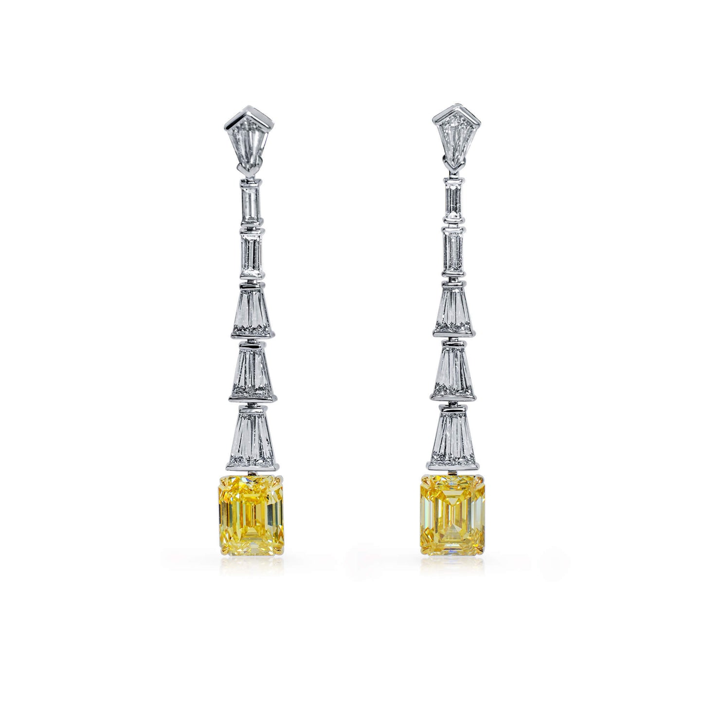 Fancy Intense Yellow Diamond Earrings, 8.06 Ct. TW, Emerald shape, GIA Certified