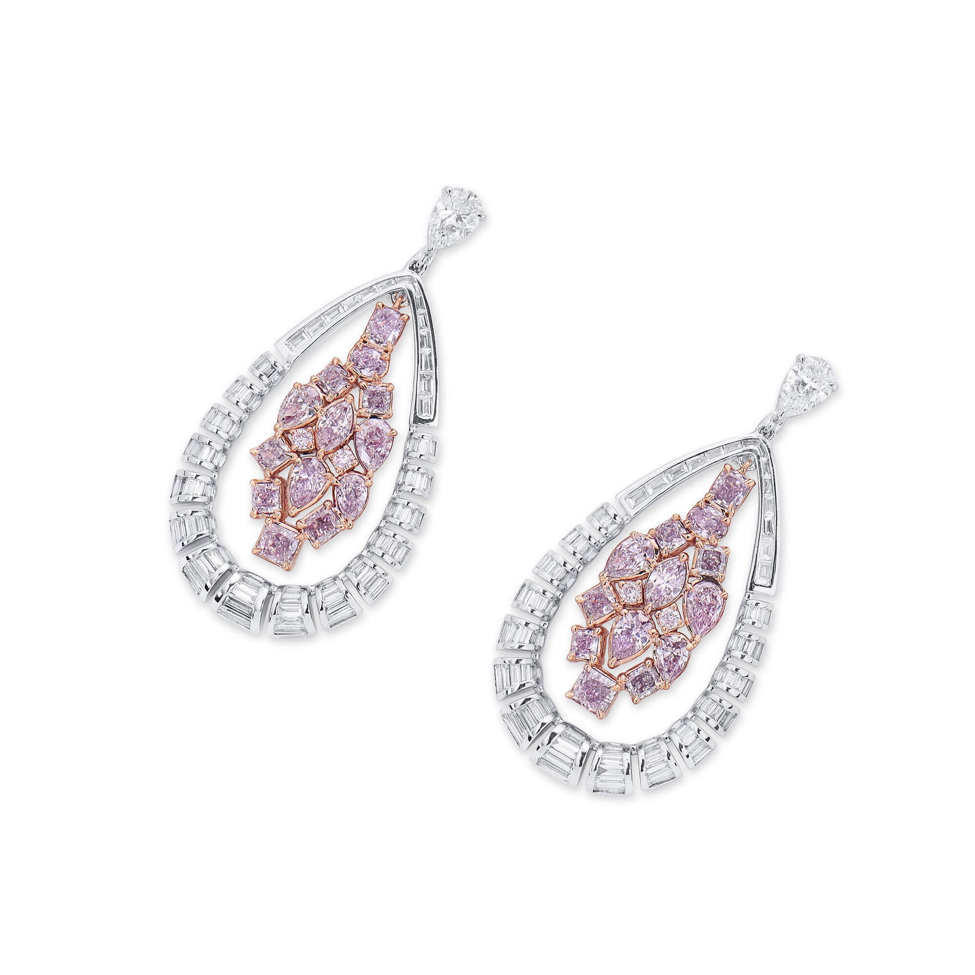 Natural Fancy Light Pink Diamond Drop Earrings, 18K White & Rose Gold, 5.49 Ct. TW