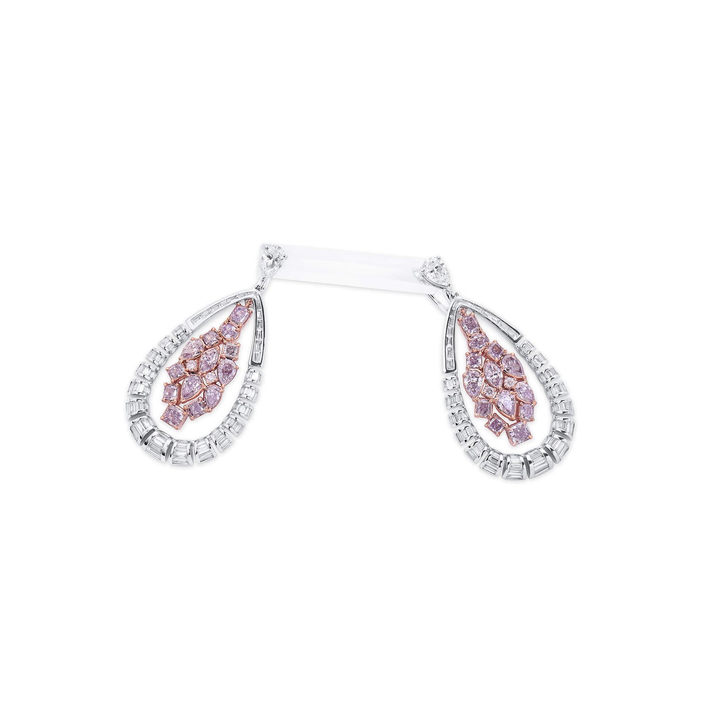 Natural Fancy Light Pink Diamond Drop Earrings, 18K White & Rose Gold, 5.49 Ct. TW