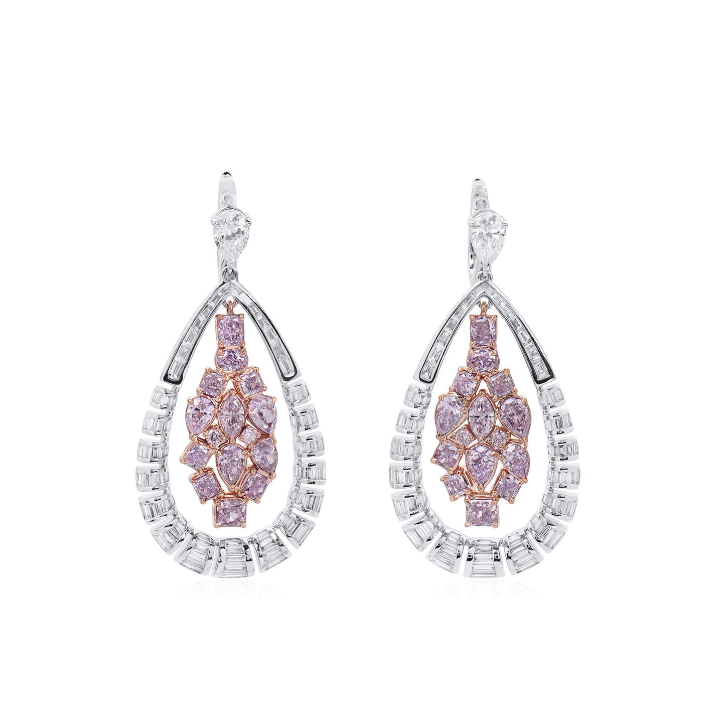Natural Fancy Light Pink Diamond Drop Earrings, 18K White & Rose Gold, 5.49 Ct. TW