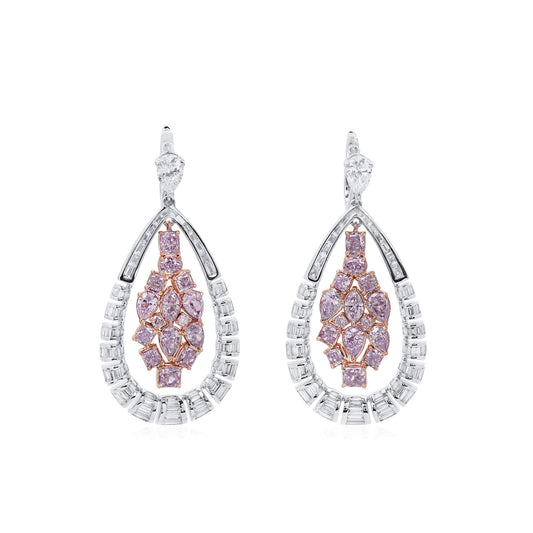 Natural Fancy Light Pink Diamond Drop Earrings, 18K White & Rose Gold, 5.49 Ct. TW