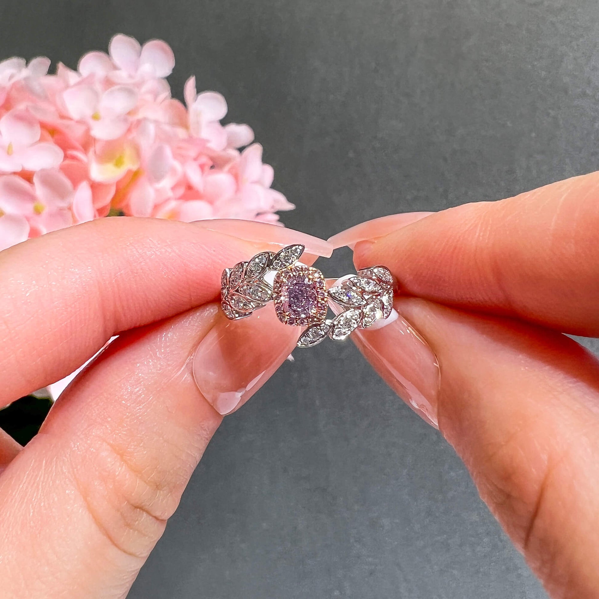Fancy Light Purplish Pink Diamond Ring, 0.52 Ct. TW, Cushion shape, GIA Certified