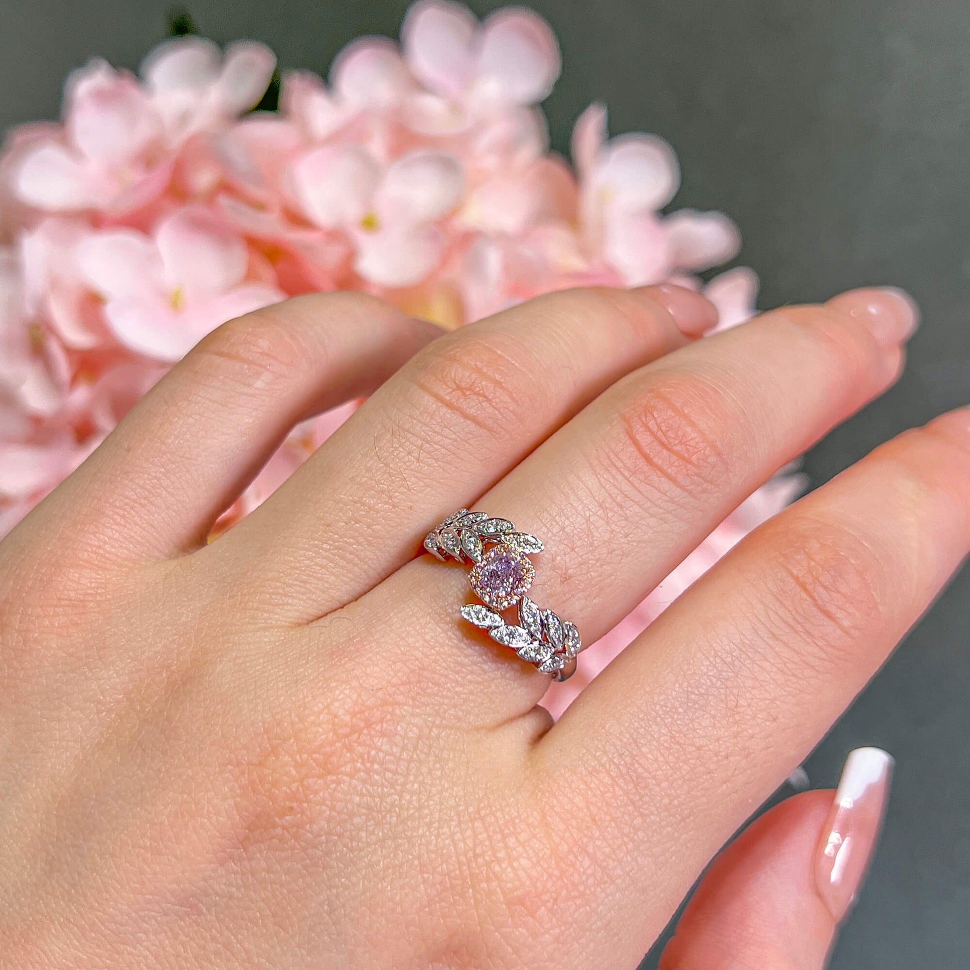 Fancy Light Purplish Pink Diamond Ring, 0.52 Ct. TW, Cushion shape, GIA Certified