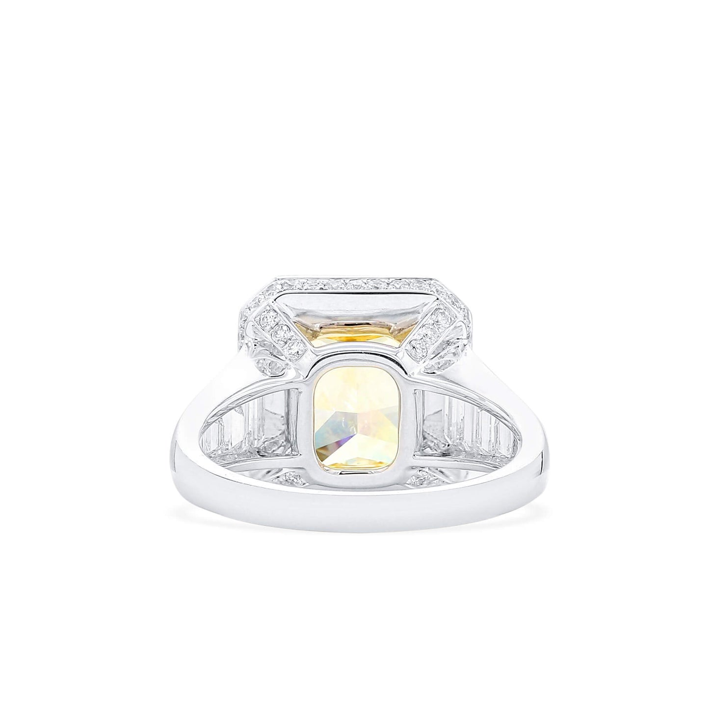 Natural Fancy Light Yellow Diamond Halo Ring, 18K White Gold, Radiant Shape, 6.47 Ct. TW