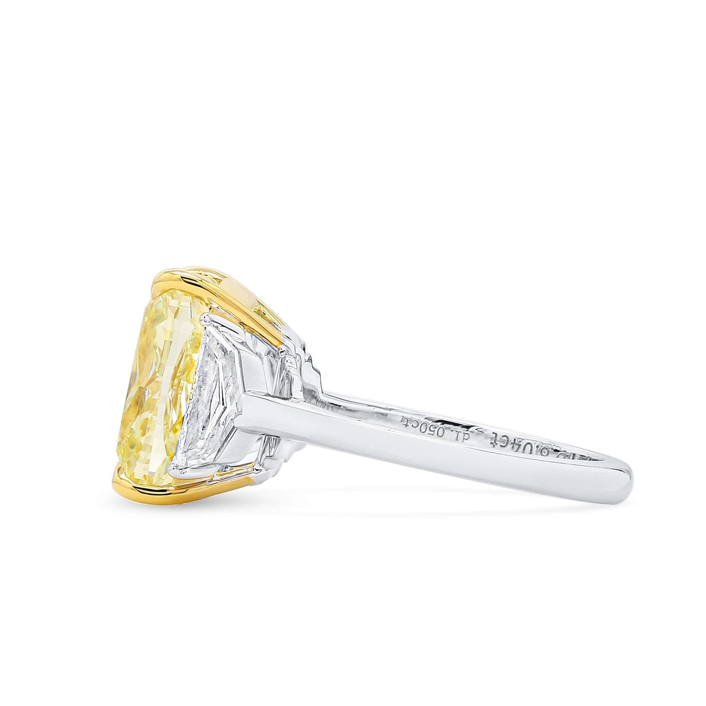 Natural 8.04 Ct. Fancy Light Yellow Cushion-Cut Diamond Three Stone Ring, 18K White & Yellow Gold