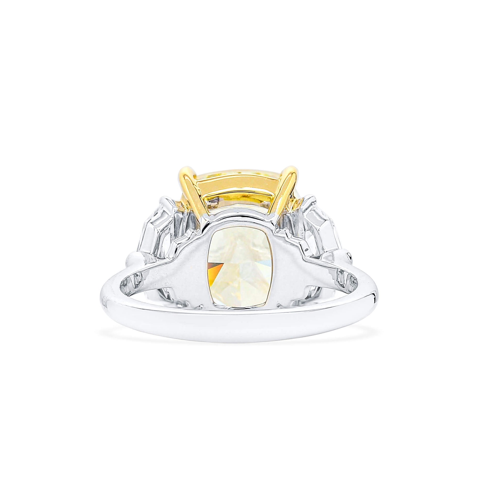 Natural 8.04 Ct. Fancy Light Yellow Cushion-Cut Diamond Three Stone Ring, 18K White & Yellow Gold