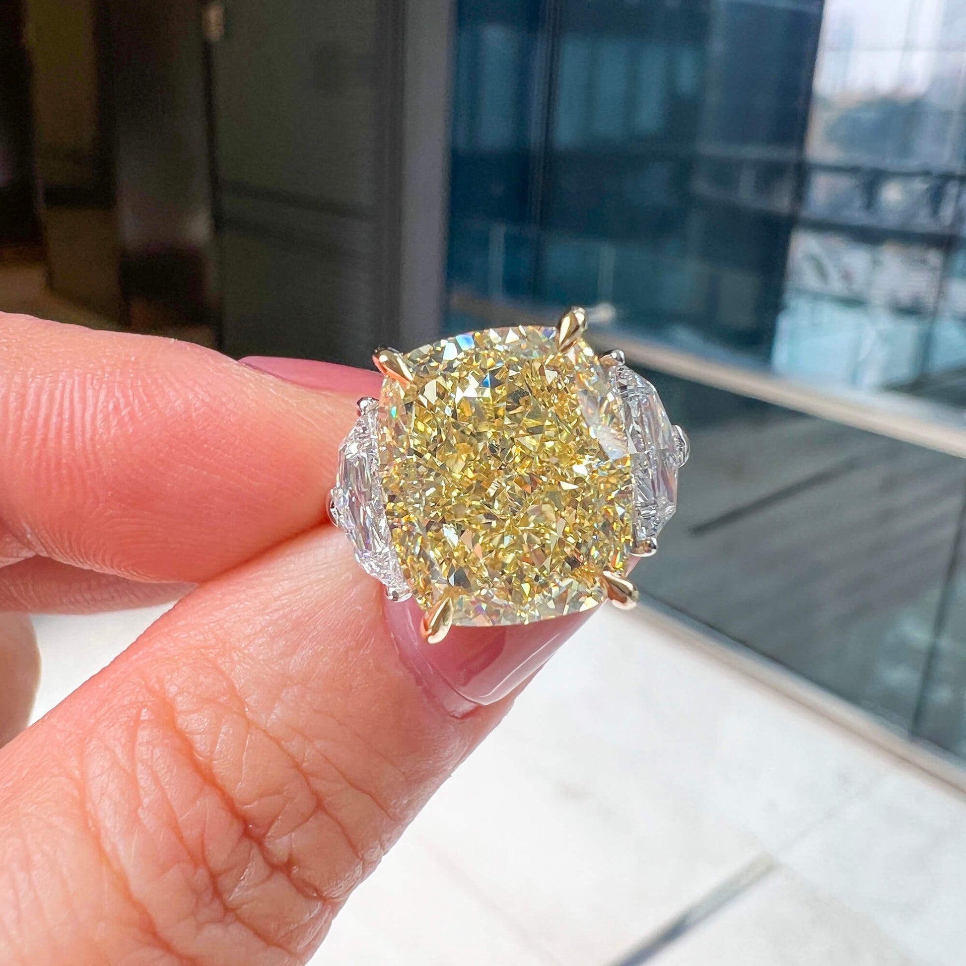 Fancy Light Yellow Diamond Ring, 8.04 Ct. (9.09 Ct. TW), Cushion Shape, 2215233870