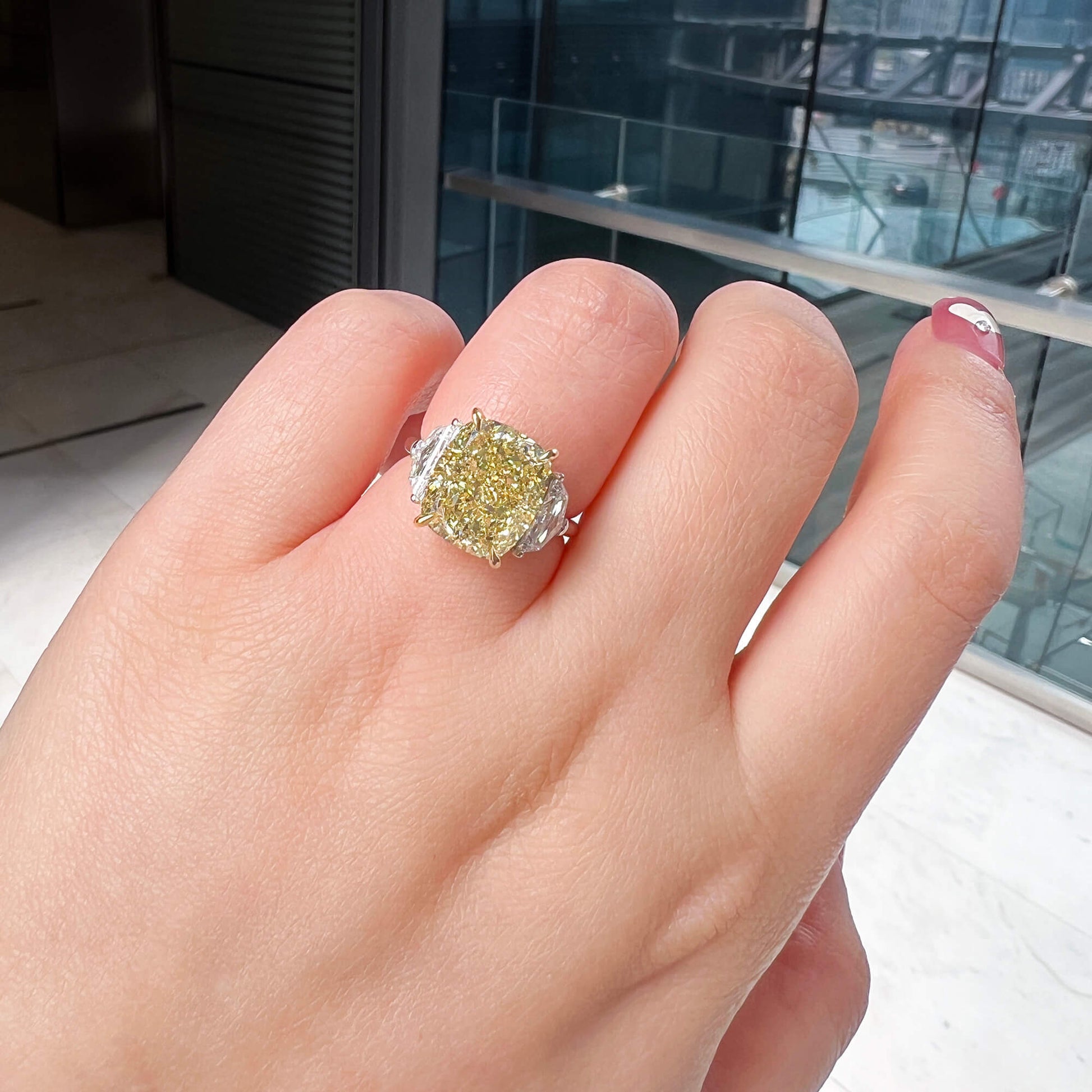 Fancy Light Yellow Diamond Ring, 8.04 Ct. (9.09 Ct. TW), Cushion Shape, 2215233870