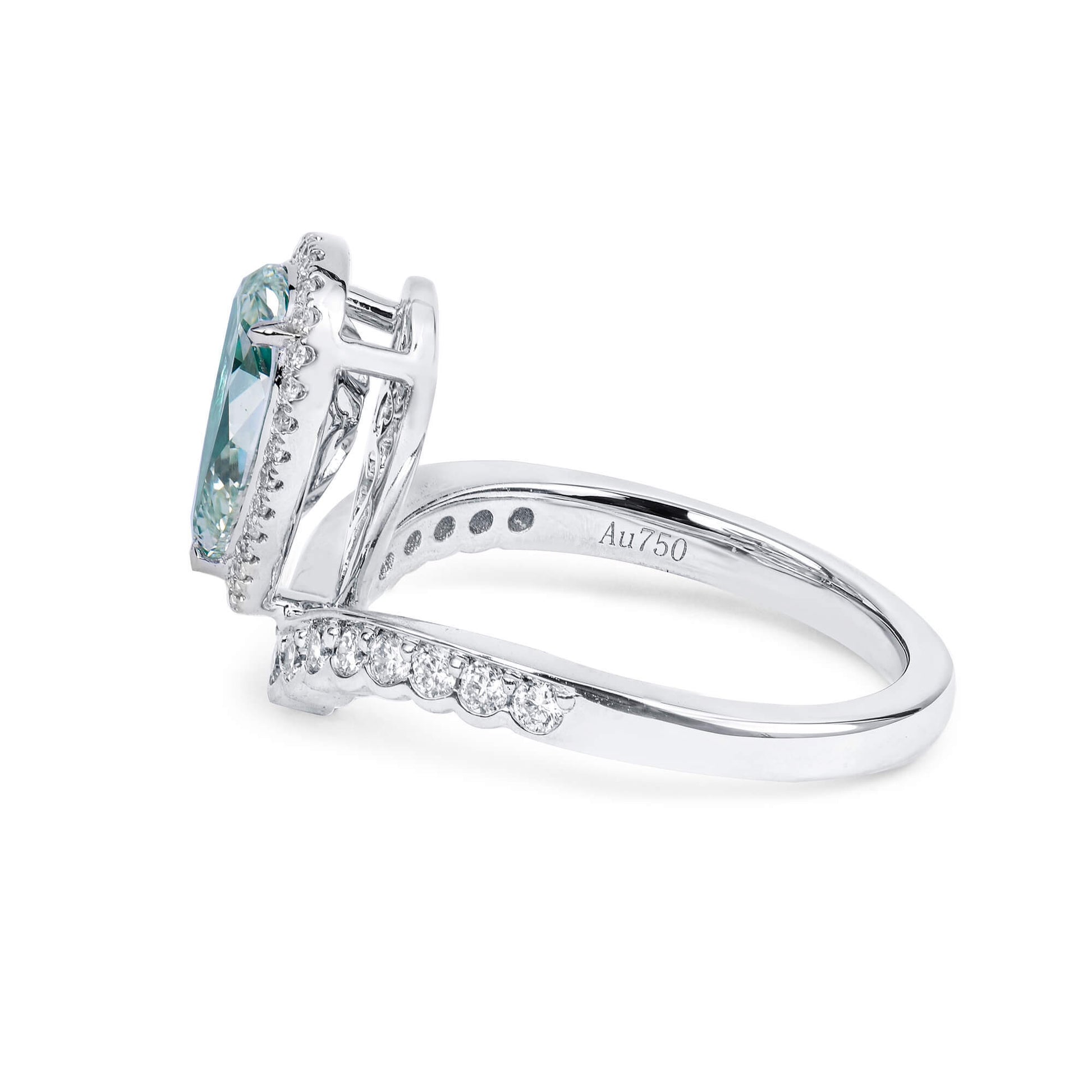 Natural Fancy Light Yellowish Green Diamond Halo Ring, 18K White Gold, Pear Shape, 1.51 Ct. TW