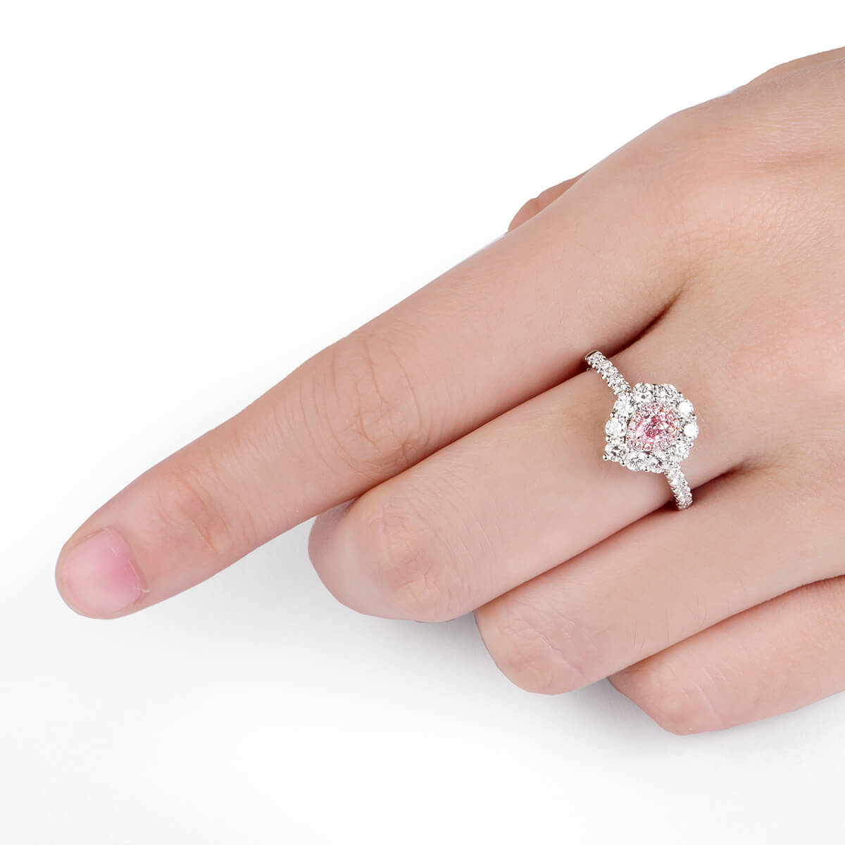 Natural Fancy Pink Diamond Solitaire Ring, 18K White Gold, Pear Shape, 0.93 Ct. TW