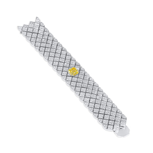Fancy Vivid Yellow Diamond Bracelet, 44.60 Ct. TW, Radiant shape, GIA Certified