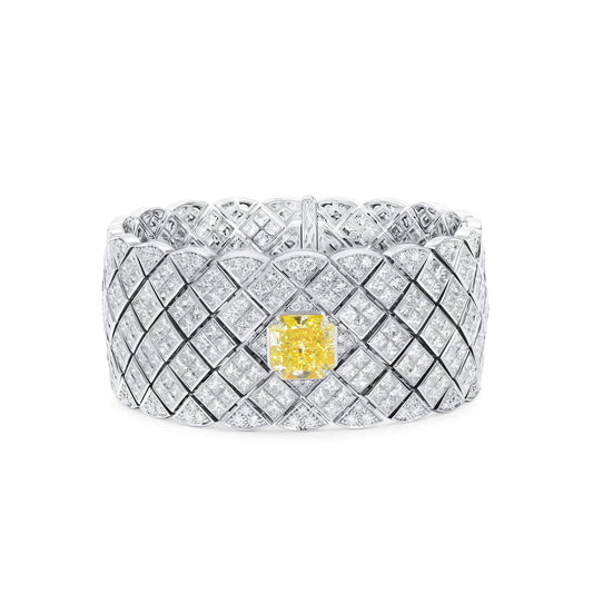 Fancy Vivid Yellow Diamond Bracelet, 44.60 Ct. TW, Radiant shape, GIA Certified