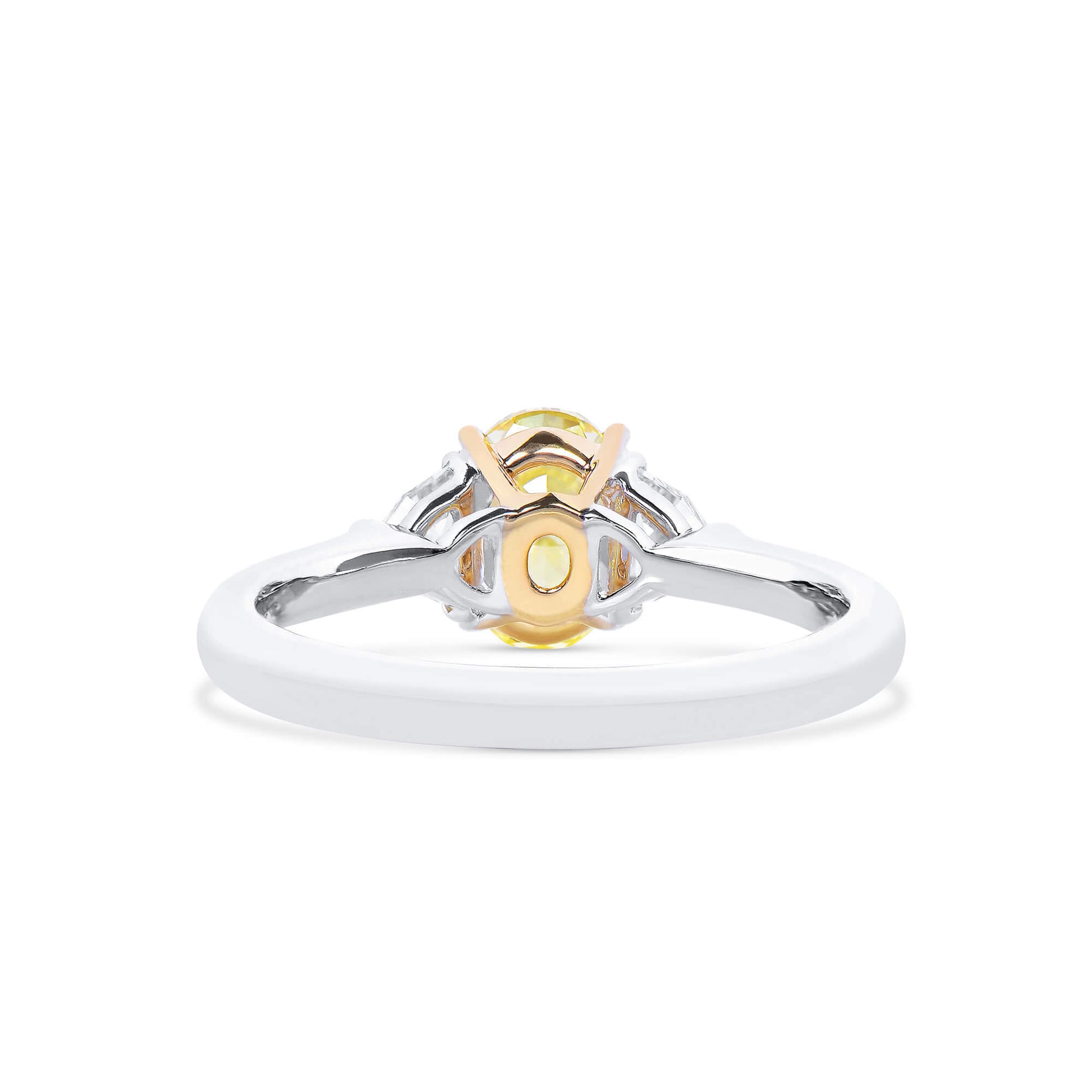 Natural Fancy Vivid Yellow Diamond Three Stone Ring, 18K White & Yellow Gold, Oval Shape, 1.60 Ct. TW