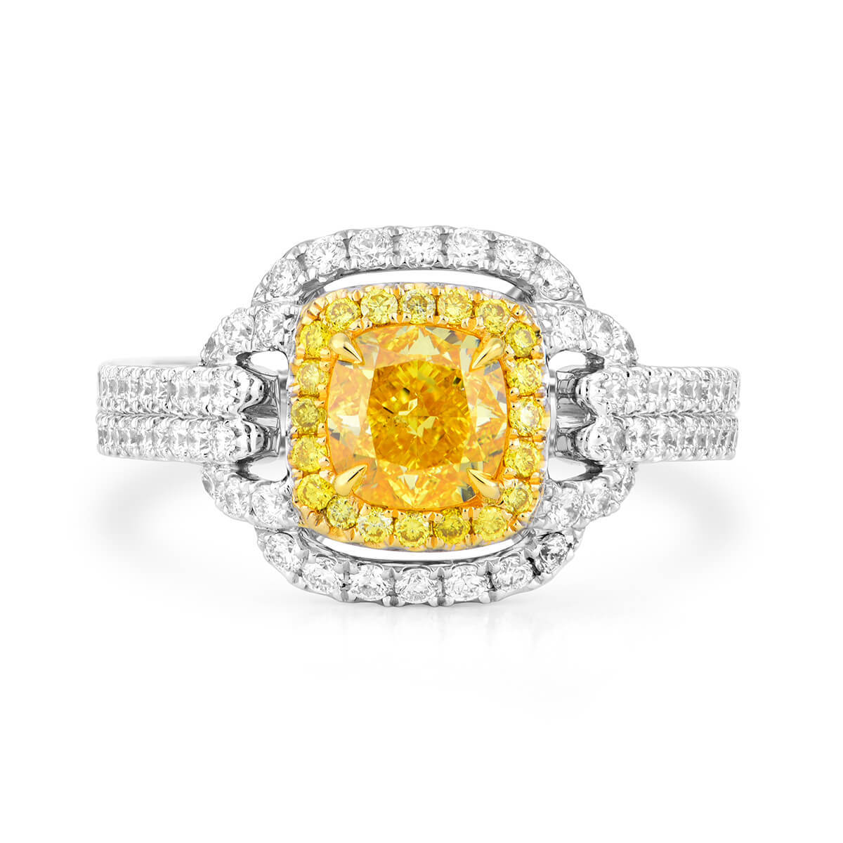 Natural Fancy Vivid Yellow Diamond Halo Ring