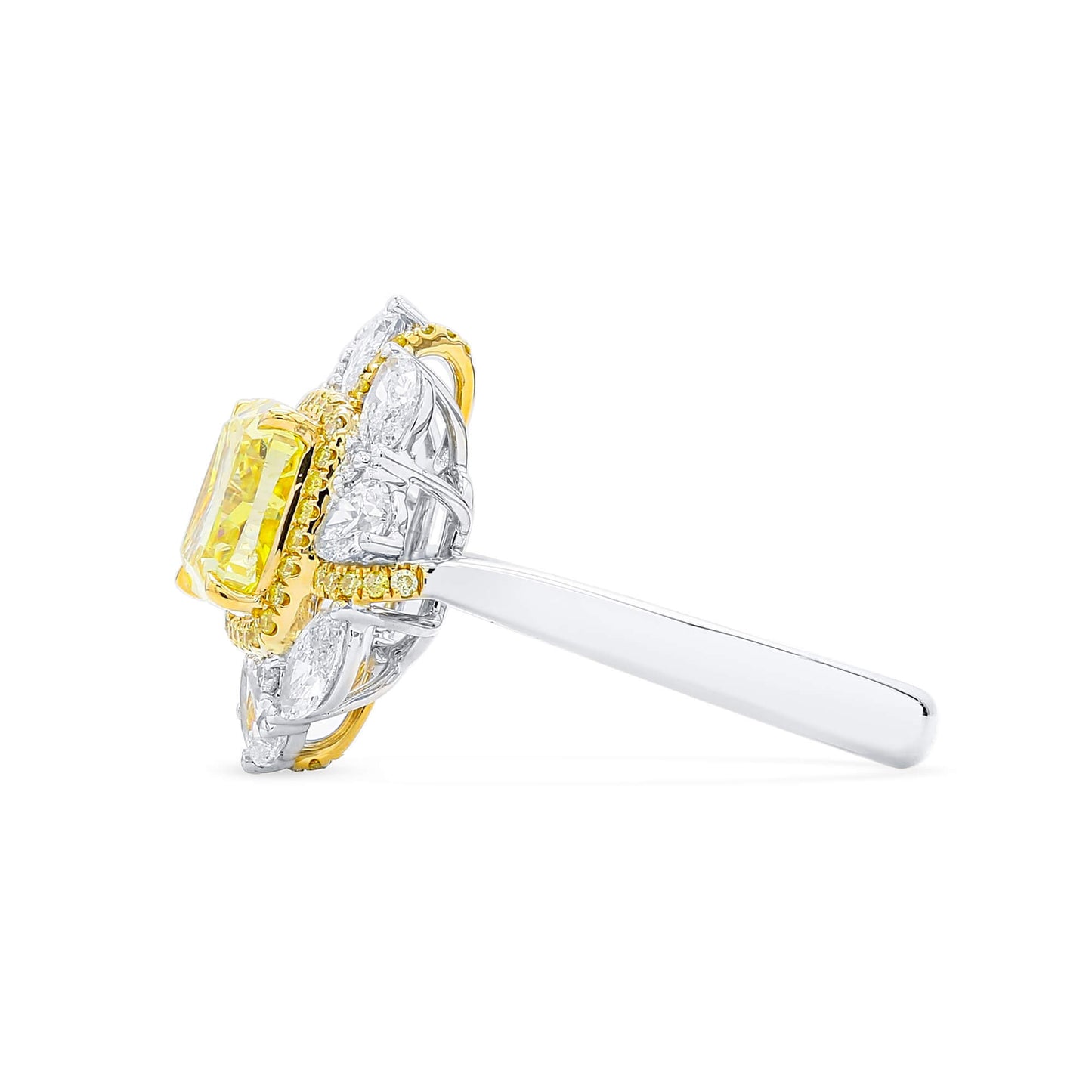 Fancy Vivid Yellow Diamond Ring, 3.31 Ct. TW, Cushion shape, GIA Certified
