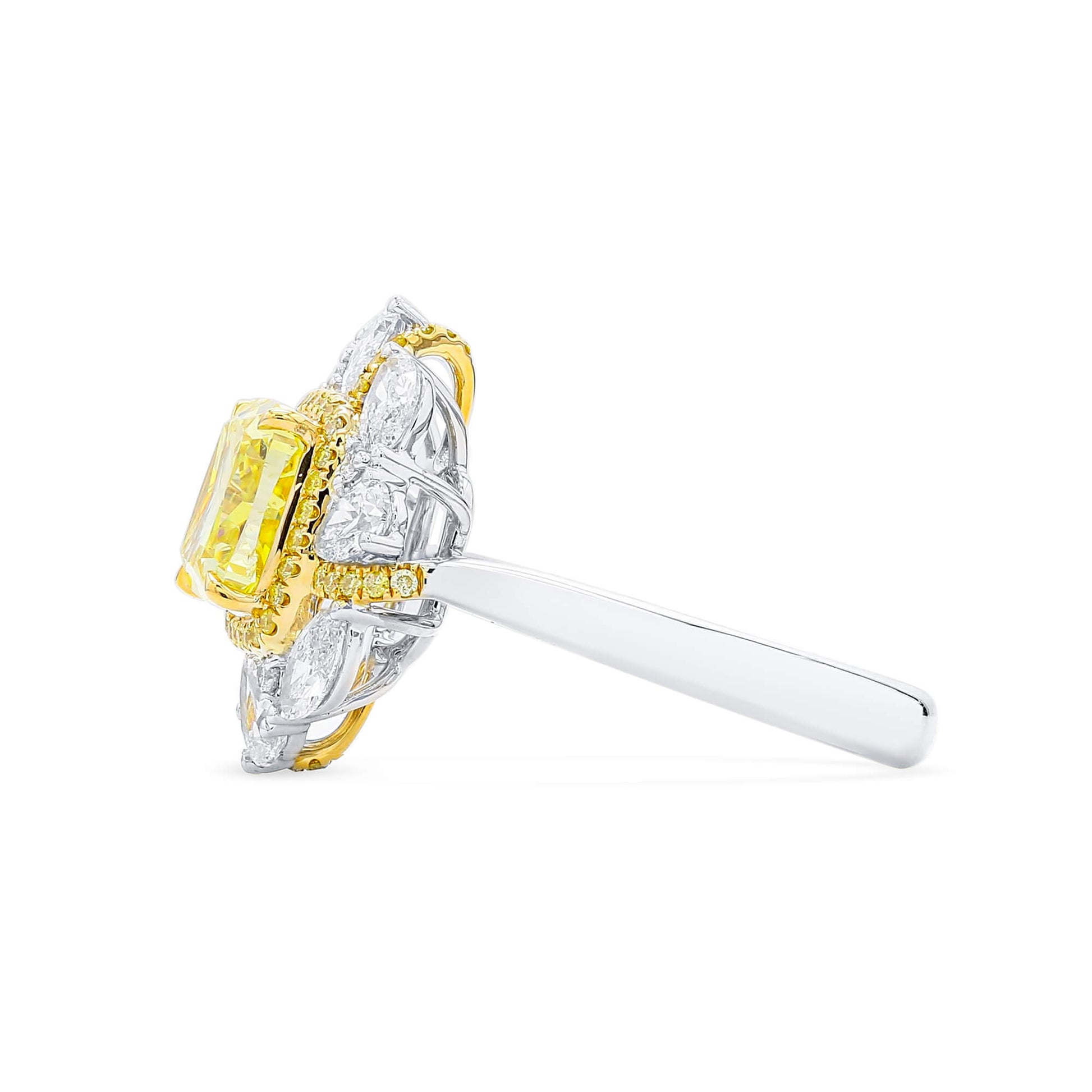 Fancy Vivid Yellow Diamond Ring, 3.31 Ct. TW, Cushion shape, GIA Certified
