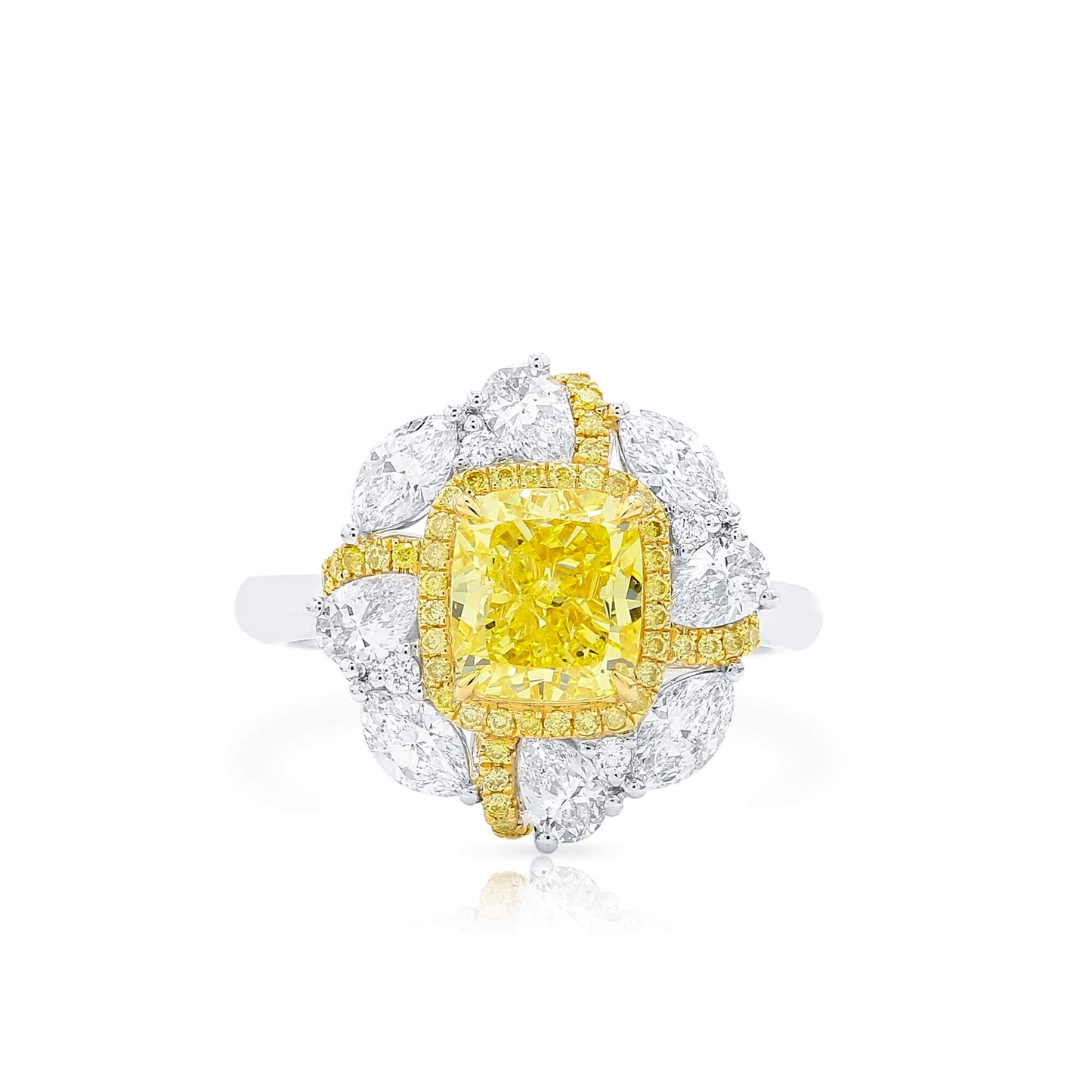 Fancy Vivid Yellow Diamond Ring, 3.31 Ct. TW, Cushion shape, GIA Certified