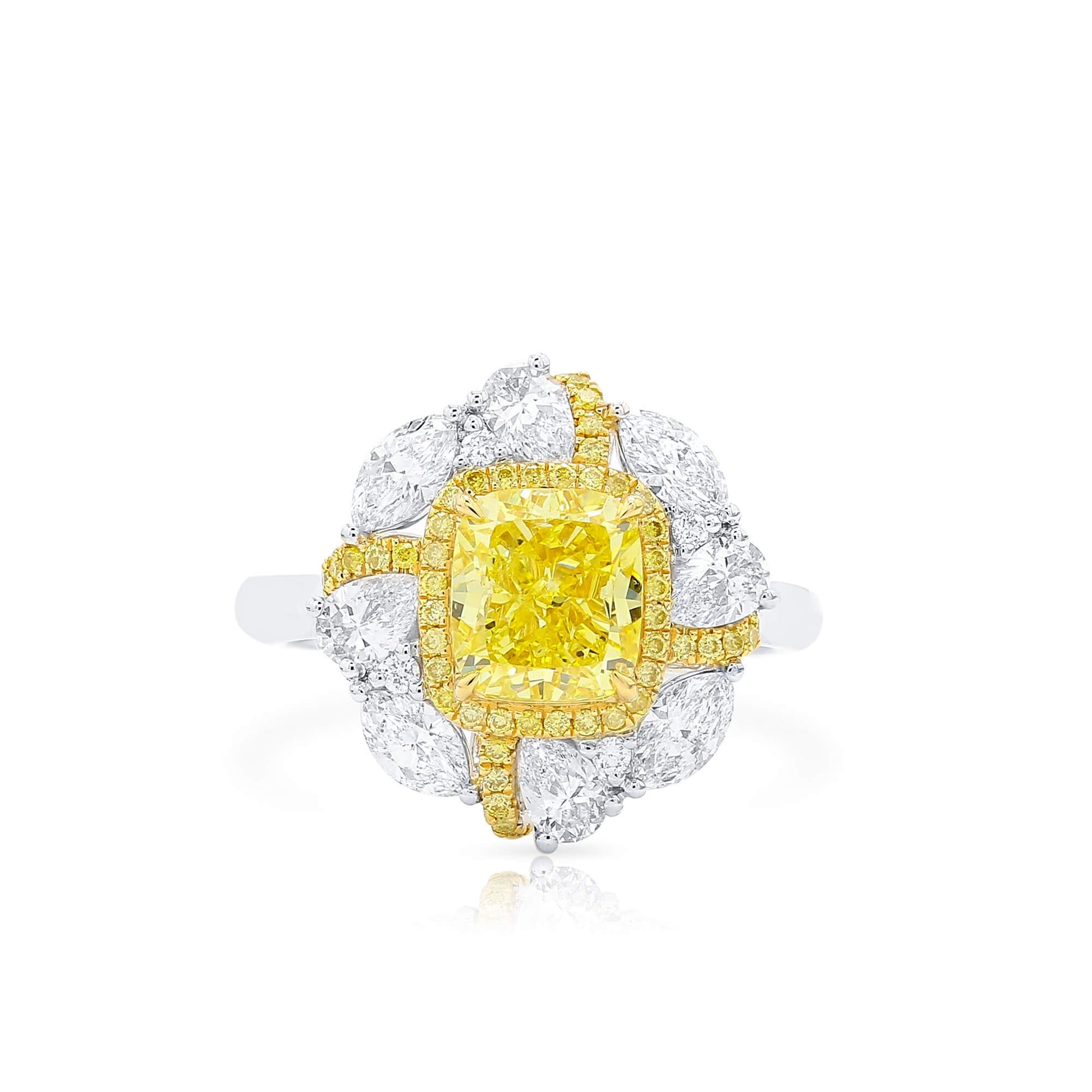 Fancy Vivid Yellow Diamond Ring, 3.31 Ct. TW, Cushion shape, GIA Certified