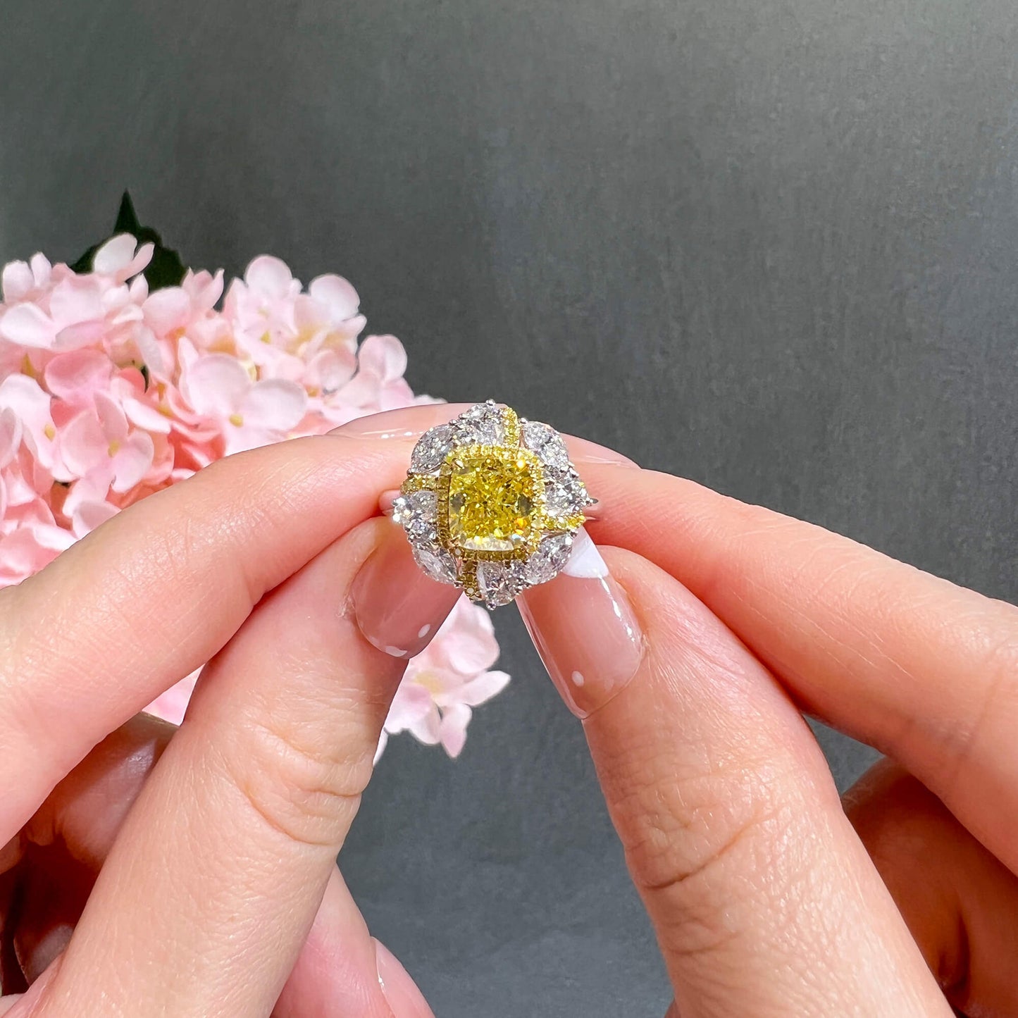 Fancy Vivid Yellow Diamond Ring, 3.31 Ct. TW, Cushion shape, GIA Certified