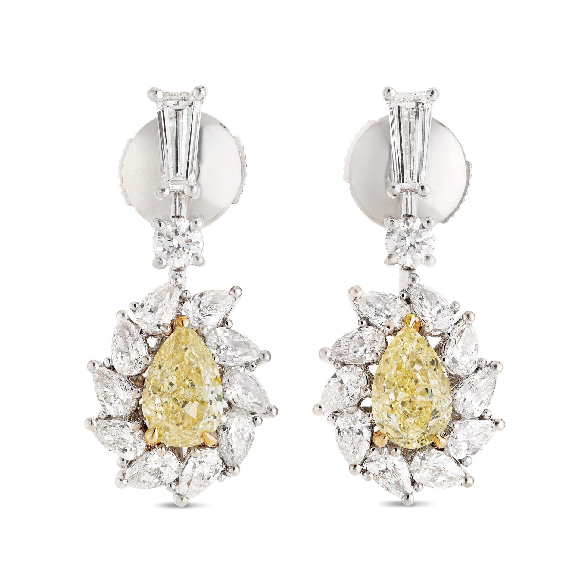Fancy Yellow and White Diamond Earrings, 1.43 Ct. (3.30 Ct. TW), Pear Shape, JCEF01106411